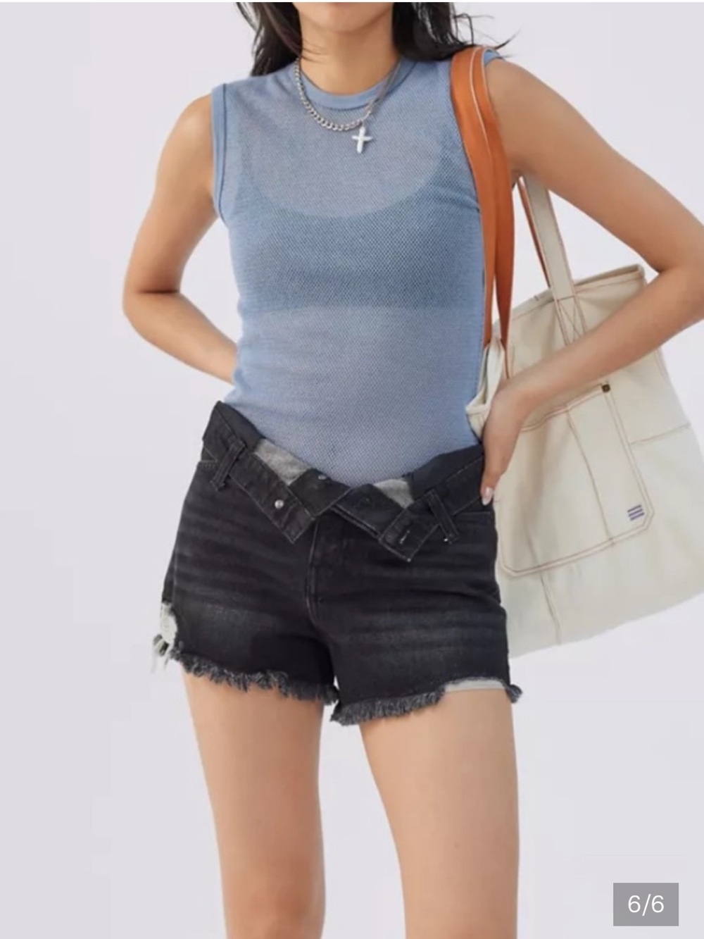 BDG Foldover V-Front Denim Short — Washed Black Denim